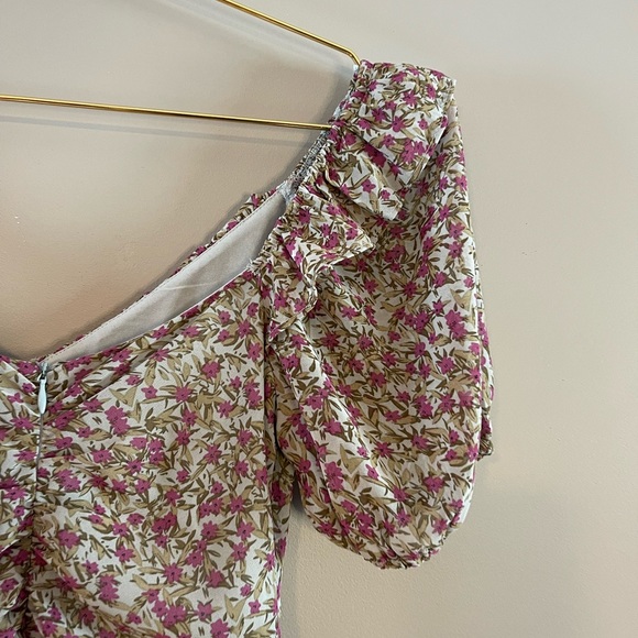 Astr the Label Floral Asymmetric Ruffle Puff Sleeve Shirred Mini Dress - Picture 10 of 17
